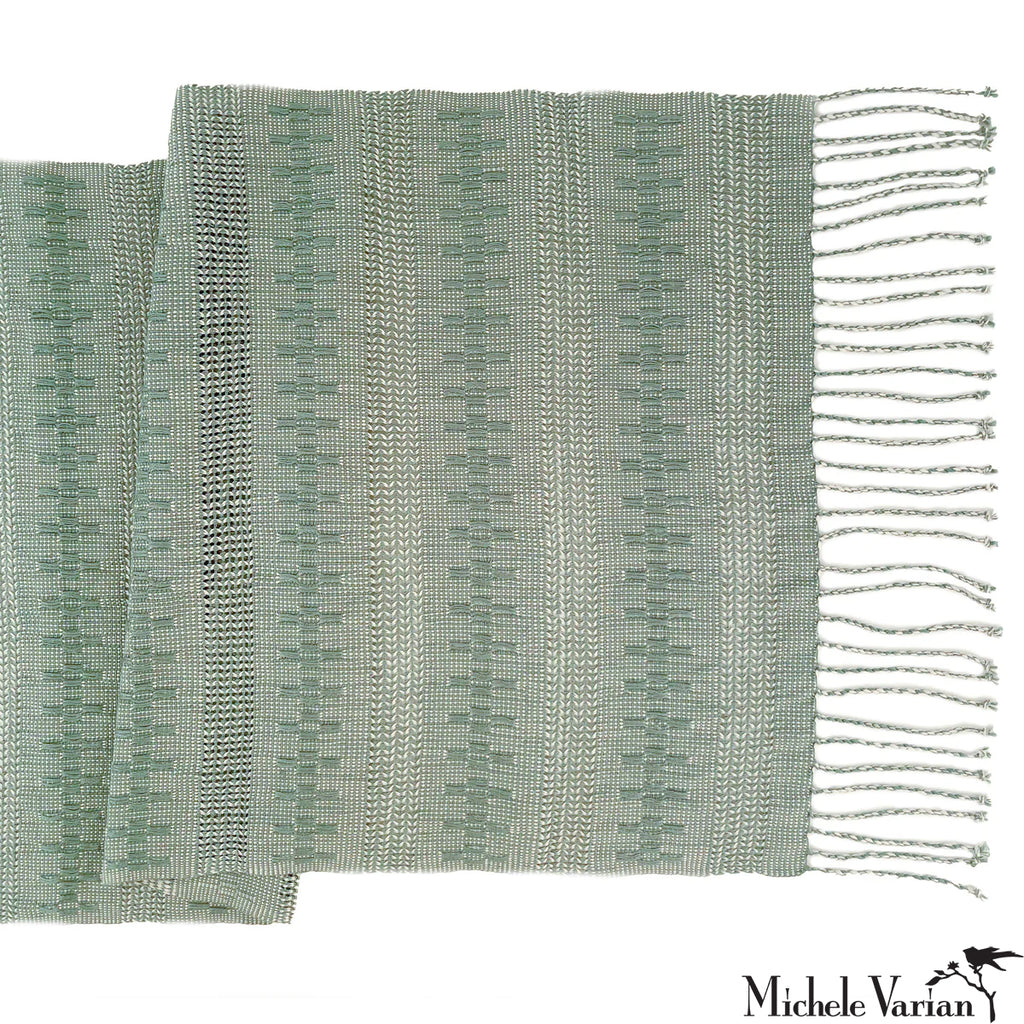 Teal woven table runner with fringe 