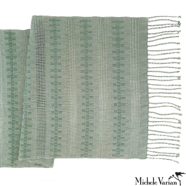 Teal woven table runner with fringe 