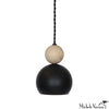 Black and beige pendant light with a white background