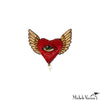 Red heart with gold wings and an eye in the center on a white background.