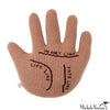 Knit hand pillow with lines labeled 'Heart Line', 'Life Line', and 'Fate Line' on a white background