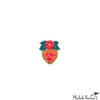 Heart-shaped brooch with red floral design on a white background