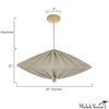 A hanging pendant light with a fabric shade and brass ceiling canopy and chain, shown with dimension labels: 5" width at the canopy, 22" shade height, and 30" diameter shade. Text on the left says adjustable. Copyright Michele Varian.