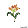 Decorative flower brooch with orange and green colors on a white background