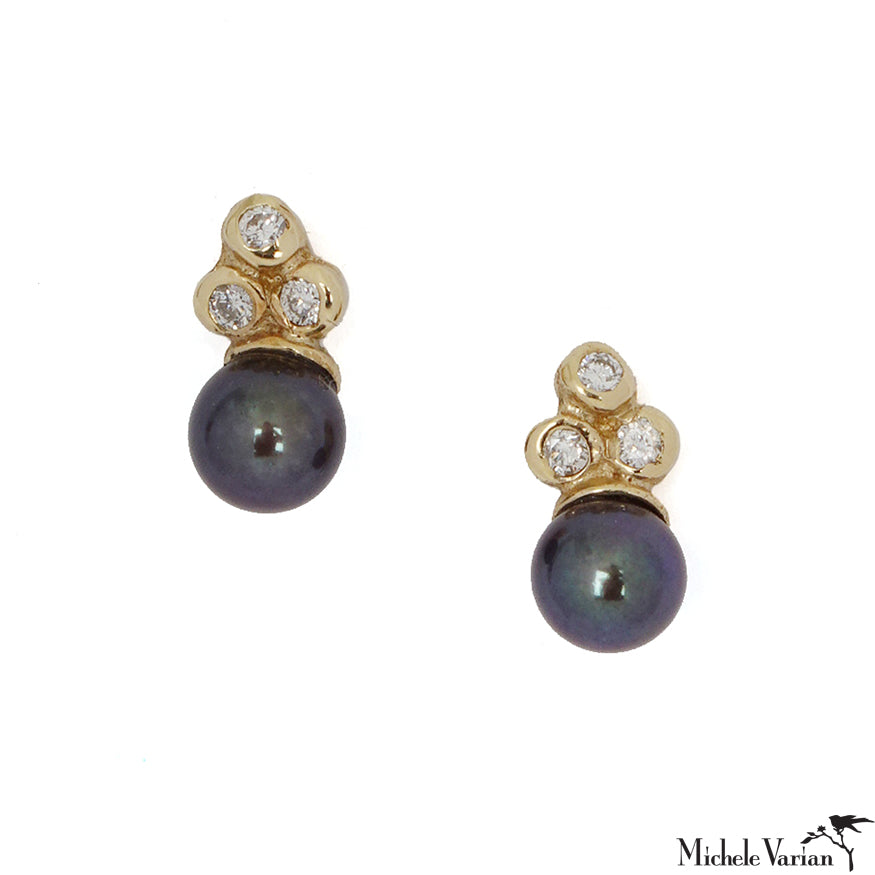 Black Pearl and Diamond Sea Anemone Gold Stud Earrings– Michele Varian Shop